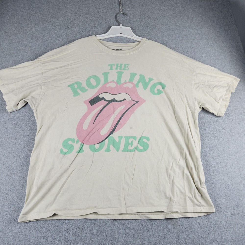 American Eagle T-Shirt Womens XXL Beige Rolling Stones Graphic Cotton Crew Neck